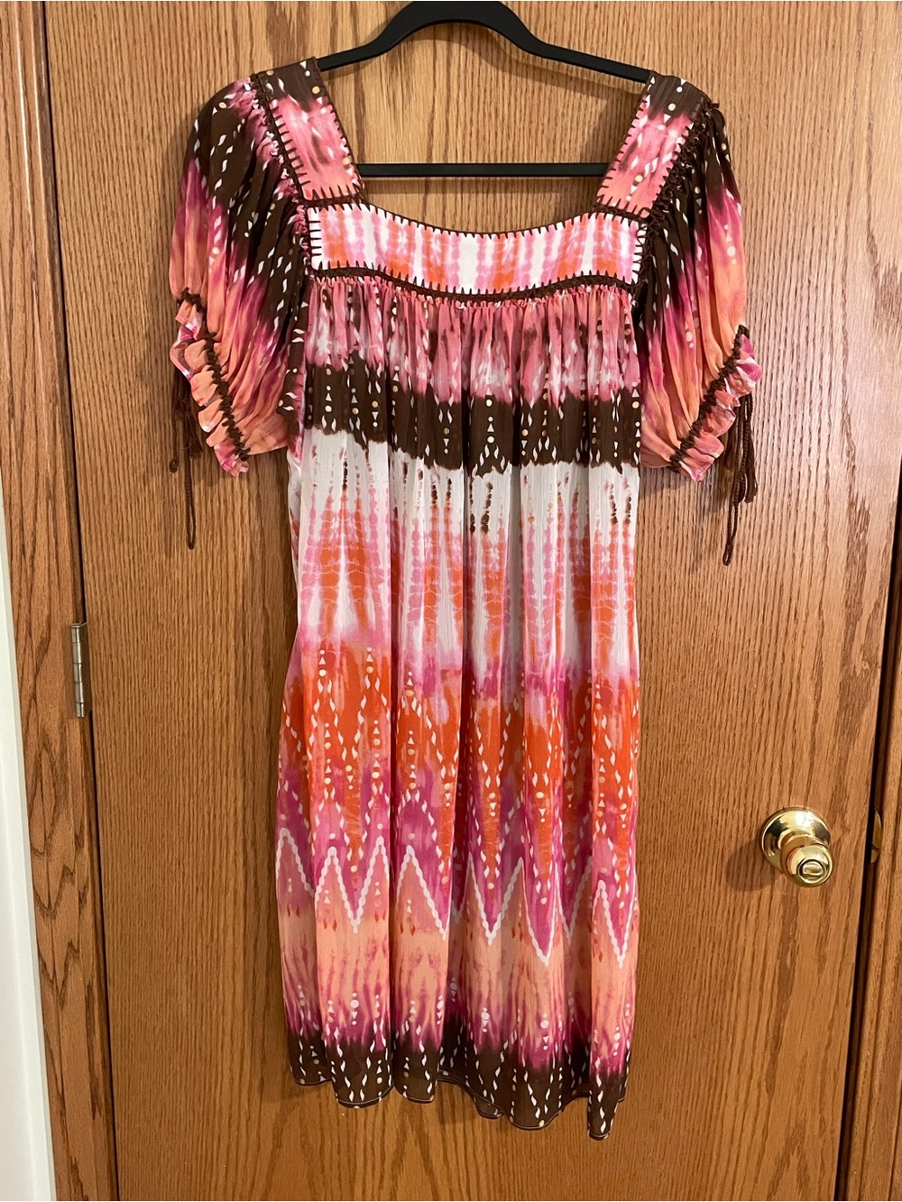 dressbarn Pink, Orange & Brown Tie-Dye Midi Dress